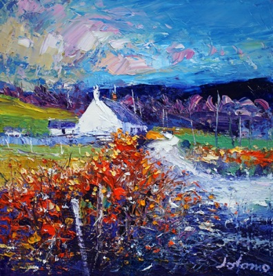 Autumnlight on the road from Ettrick Bay 16x16